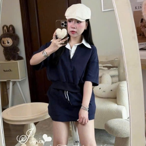 เสื้อผ้าสตรีสุดหรูชุดด้านบนและกระโปรงชุดเสื้อสักหลาดคอปกเปิดลงของแท้เทรนด์มาแรง ลินhbt ง33