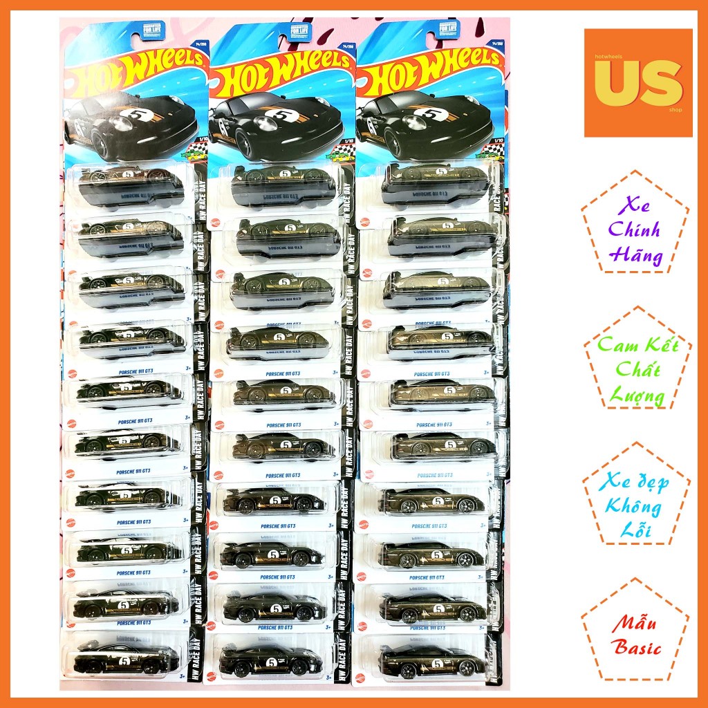 Hot Wheels Porsche 911 GT3 Model Car Black 2025 การ์ดอเมริกัน