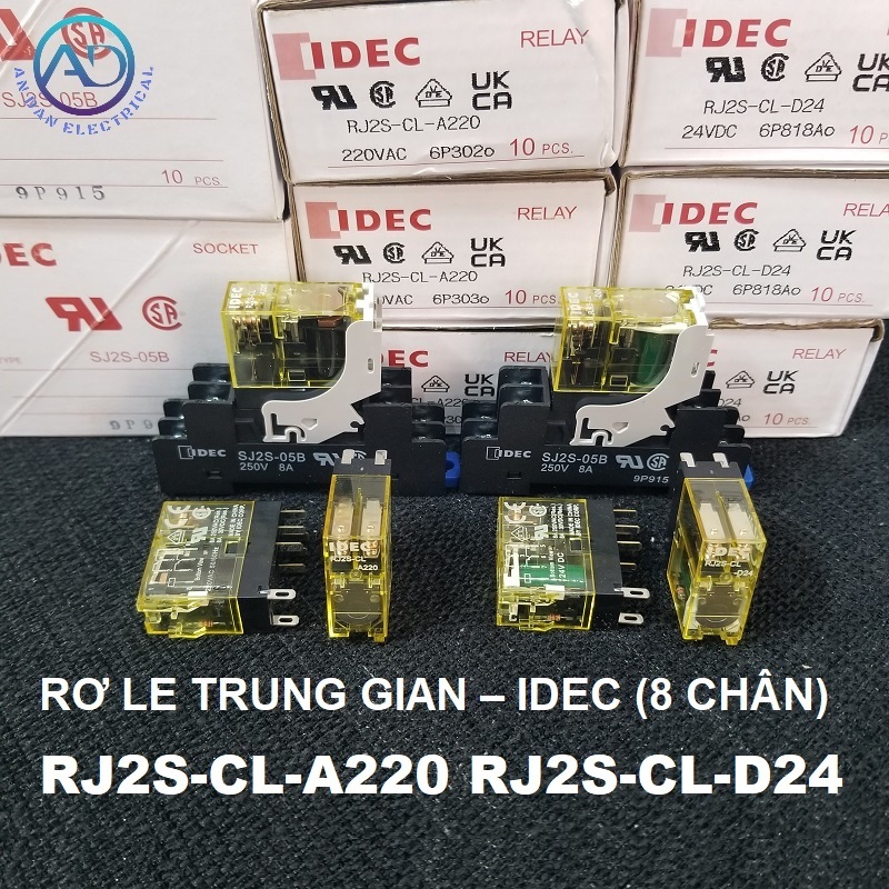IDEC RJ2S-CL-A220 RJ2S-CL-D24 รีเลย์ระดับกลาง, 8 ขาแบนเล็ก 8A + ฐาน SJ2S-05B