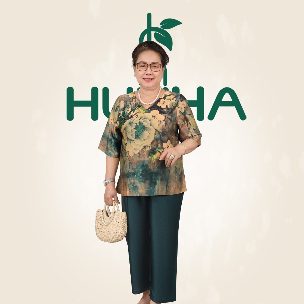 (รหัส จ226) - ชุดลําลองวัยกลางคน ลายอ่อนโยน หรูหรา - ของขวัญ สําหรับแม่ | HUY HA