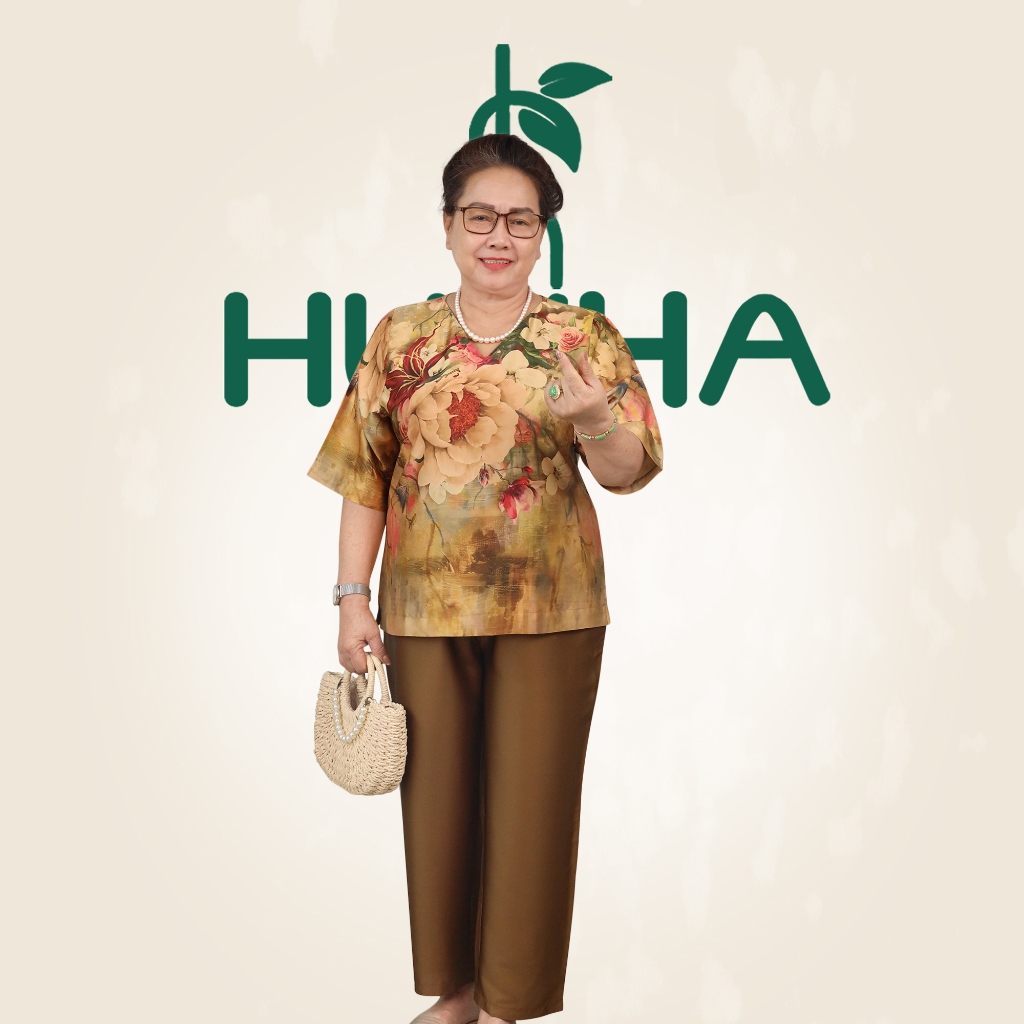 (รหัส จ226) - ชุดลําลองวัยกลางคน ลายอ่อนโยน หรูหรา - ของขวัญ สําหรับแม่ | HUY HA