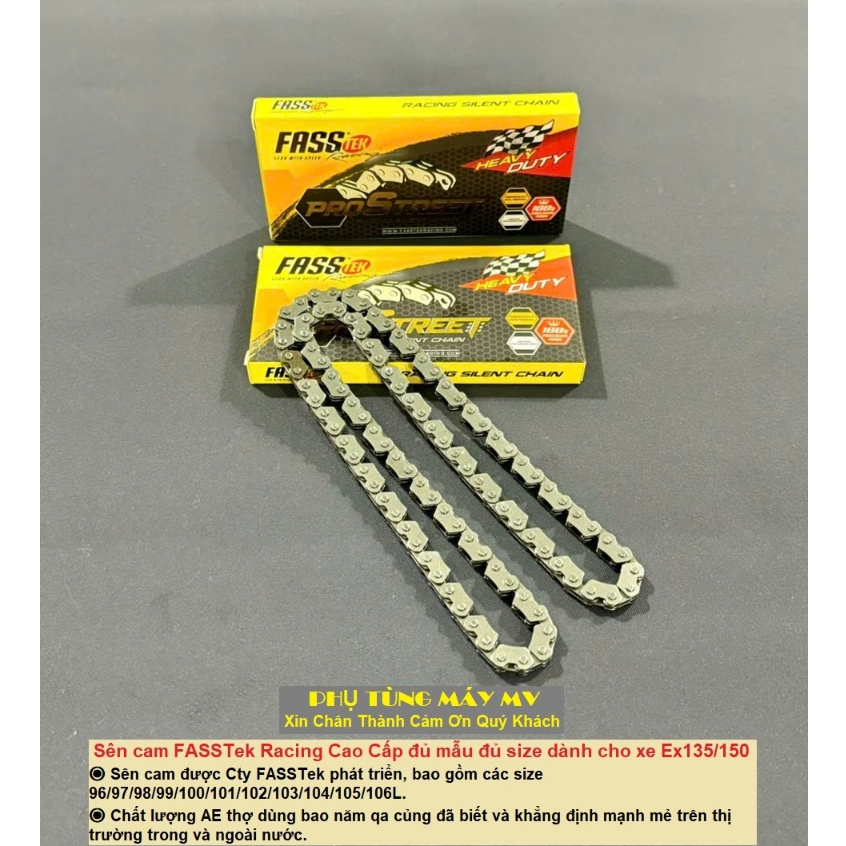 FASSTek V2 cam chain ทุกขนาด 96/97/98/99/100/101/102/103/104/120/122/124L สําหรับ EX135/150/Winner