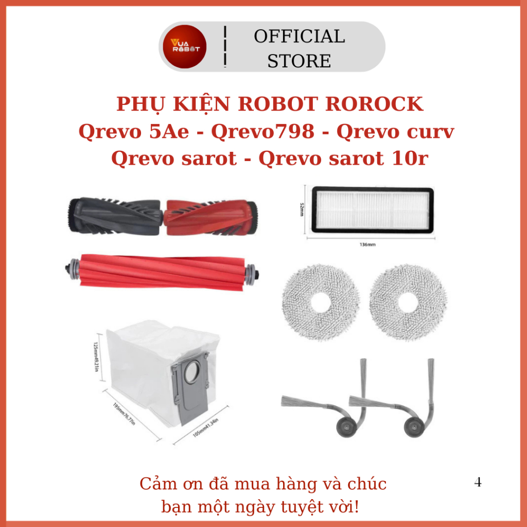 อุปกรณ์เสริมหุ่นยนต์ ROROCK Qrevo 5Ae - Qrevo798 - Qrevo curv Qrevo Saros 10- Qrevo Saros 10r