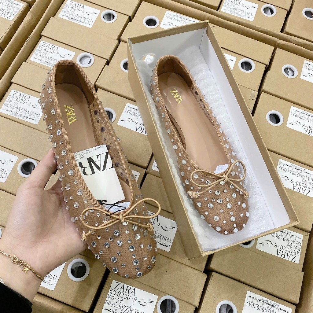 รองเท้าโบว์ Rhinestone ZRAA สุดน่ารัก IU (FULLBOX)(STANDARD SIZE) 9233