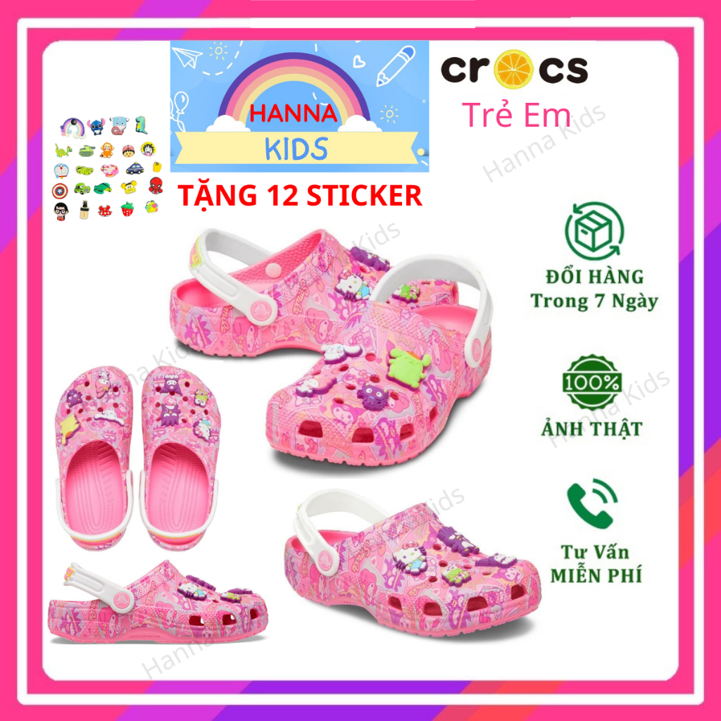 สีชมพู Hello Kitty Cross รองเท้าแตะสําหรับเด็กผู้หญิงผู้ใหญ่ HannaKids Cros Croc Classic Clog รองเท้
