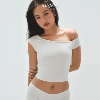 Augety Studio คุณภาพสูงผ้าปิดไหล่ Slim เอวเสื้อยืด, DELILAH Top