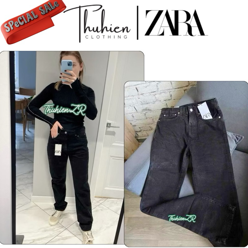 ZARA (ของแท้ไซส์ 34)ซาร่า 7223/262/800 ZW ของสะสม กางเกงยีนส์เอวกลางสีดํา (มีรูปถ่ายจริง)