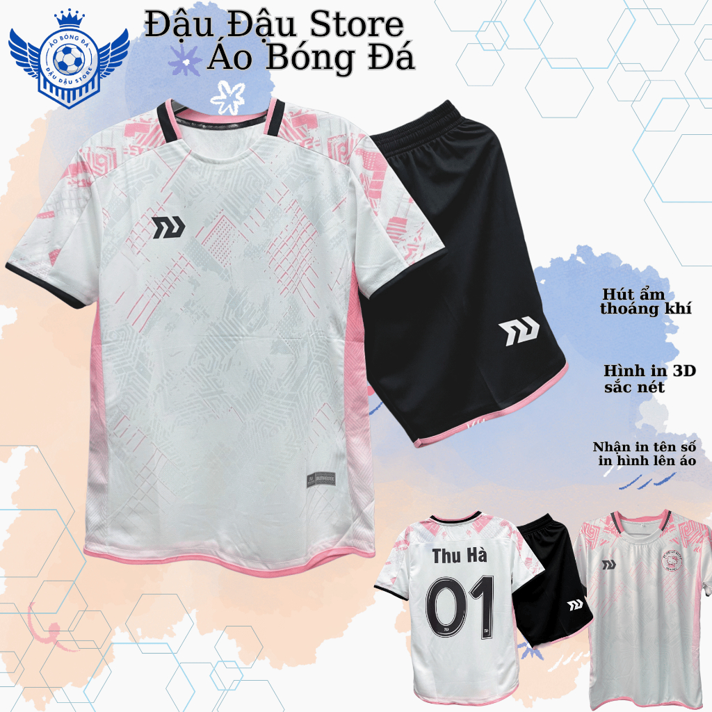 ฟุตบอลเสื้อผ้า - ชุดฟุตบอลสีขาวและสีชมพูหลอดไฟพร้อมชื่อและจํานวนพิมพ์คุณภาพสูง 3D Cool Elastic Sz 23