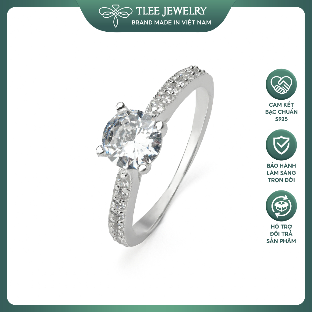 TLEE Meet You แหวนเงินผู้หญิงพร้อมเสาหิน 4 ขา และขอบหินหรูหรา TLEE JEWELRY A0371