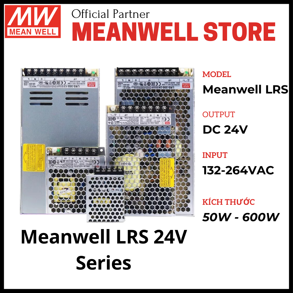 แหล่งจ่ายไฟ 24V, แหล่งจ่ายไฟ Meanwell 24V, LRS-50-24, LRS-100-24, LRS-150-24, LRS-350-24, LRS-600-24