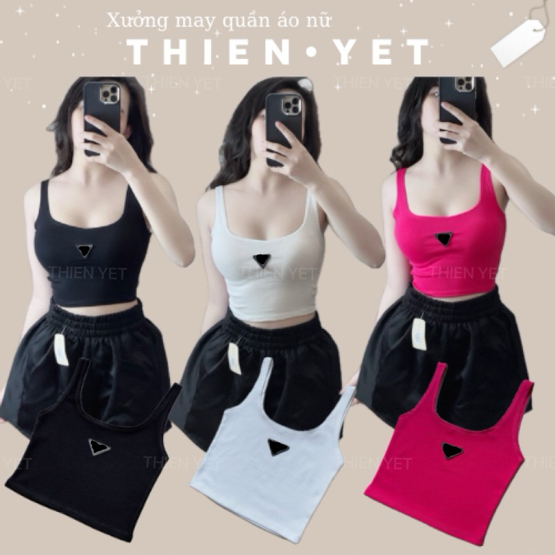 PRA DA เสื้อครอปสั้น โลโก้สามเหลี่ยมเซ็กซี่ สําหรับผู้หญิง - Thien Yet