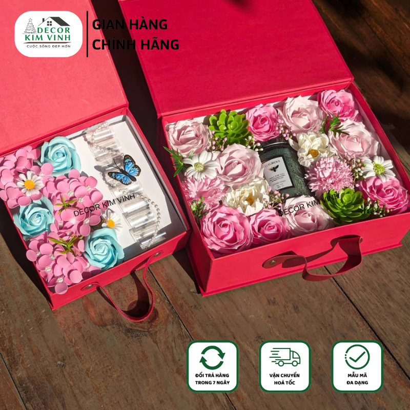 กล่องของขวัญกล่องดอกไม้ QUA29 Decor Kim Vinh Luxury Gift