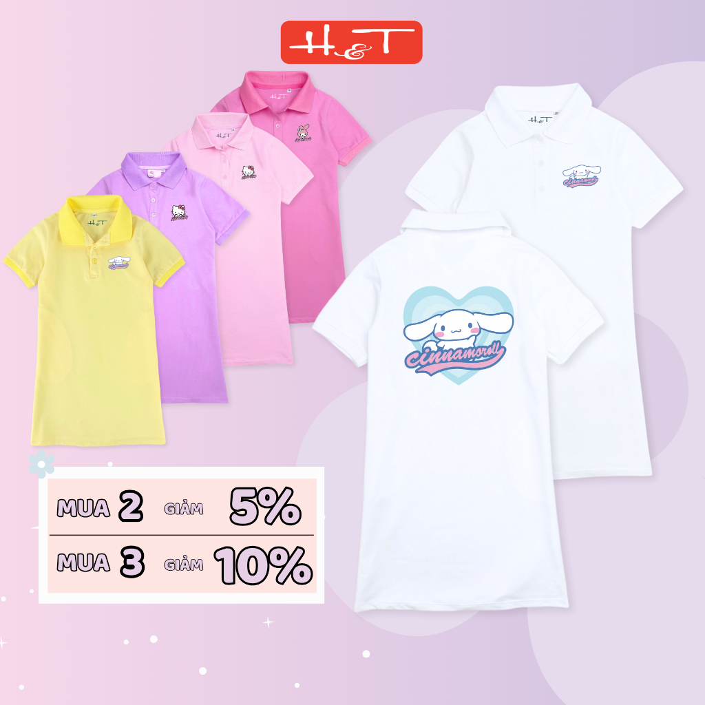 Sanrio H&T ชุดเดรสทรงตรงคอเต่าเยอรมันทําจากผ้าฝ้าย 4 ทิศทางสุดเท่สําหรับวัยรุ่นหญิงตั้งแต่ 17-58kg-T