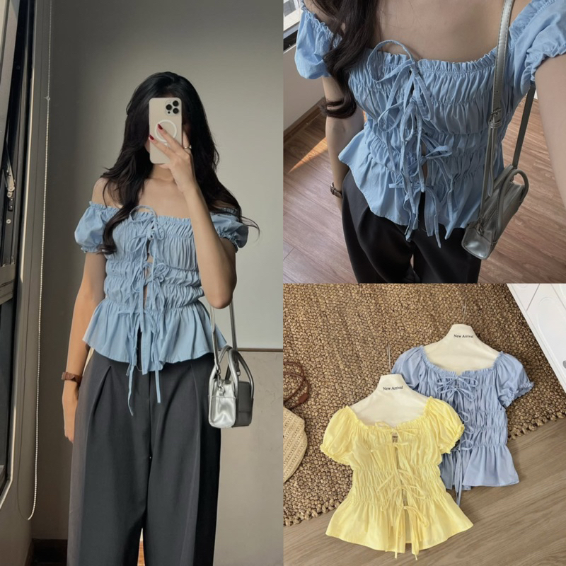 BUNNY TOP เสื้อถักโครเชต์เปิดไหล่ผูกโบว์ใส่ได้ 2 แบบสุดน่ารัก