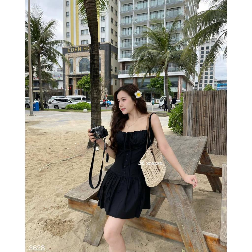 XONXENSHOP PCT เดรสผ้าทูโทนคอเหลี่ยม รหัส 3628