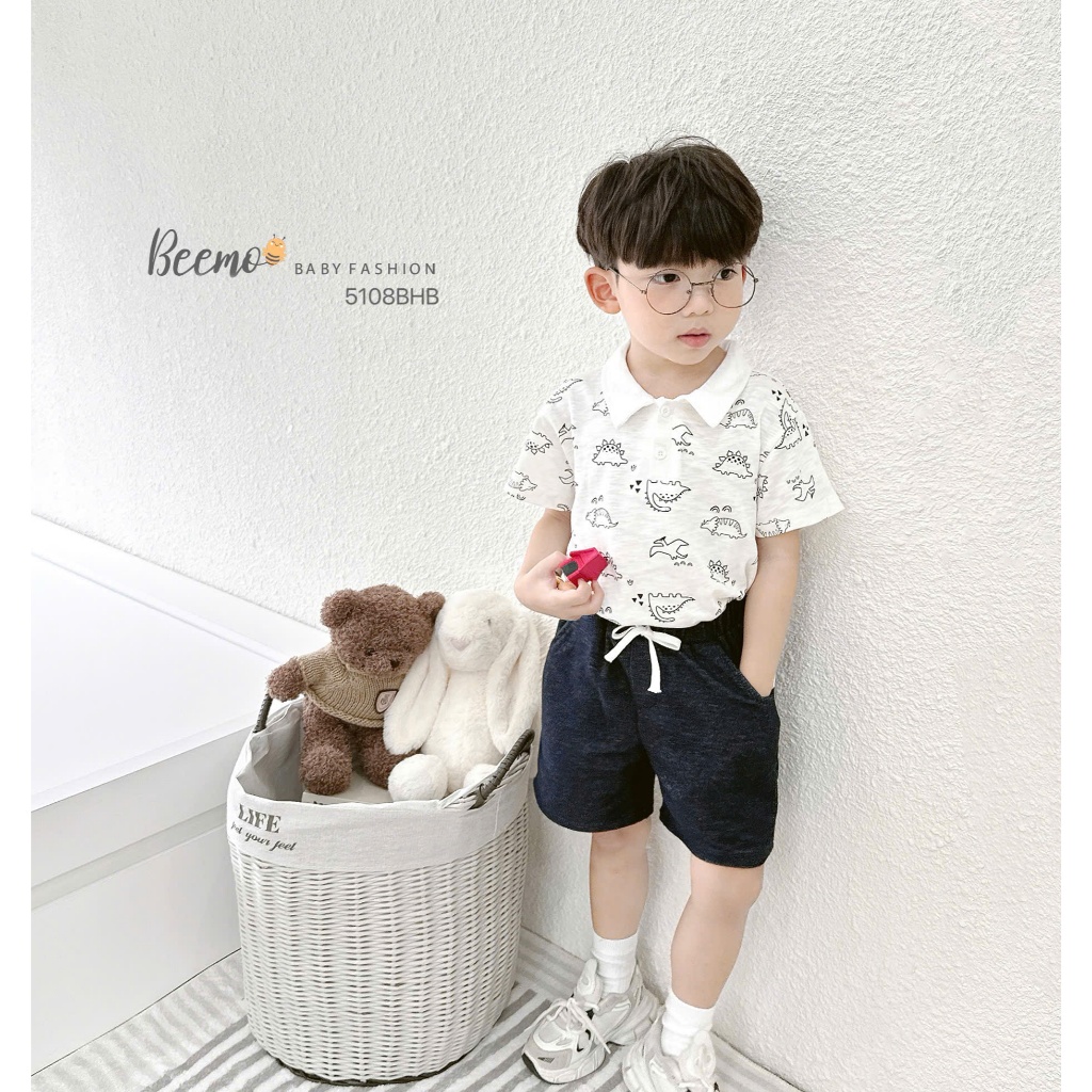 Beemo sleeveless Set พิมพ์ลายไดโนเสาร์ ผ้าคอตตอน sassy สําหรับเด็กผู้ชาย ตั้งแต่ 9-24kg 5108BHB