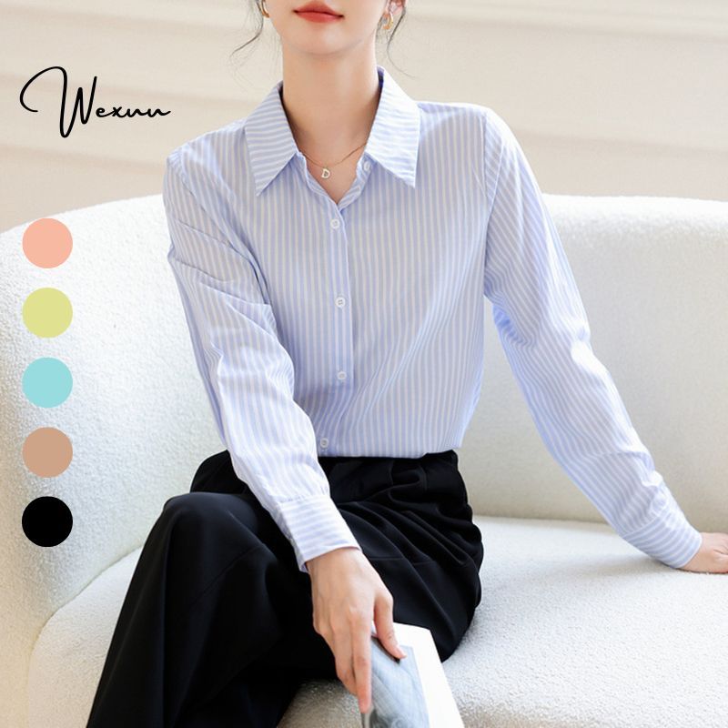 WEXUU เสื้อเชิ้ตลายสก๊อตหลากสีแขนยาวผู้หญิง Kate Fabric Straight Form Youthful Basic Style - SP54