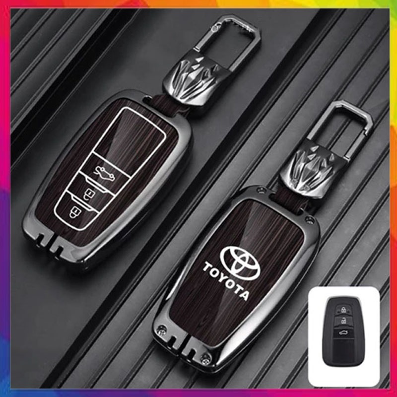 เคสกุญแจสําหรับ Toyota Cross, Corolla Altis, Camry, เคสโลหะผสมลายไม้สีเทาและสีน้ําตาลสุดหรู