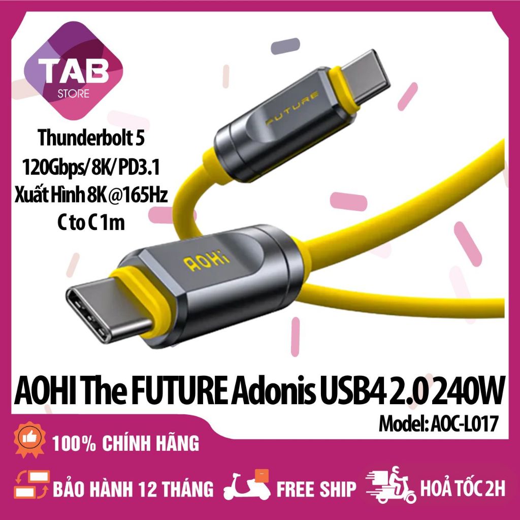 Aohi THE FUTURE C ถึง C อิเหนา USB4 2.0 240w 120Gbps PD3.1/ Thunderbolt 5 - สาย 12 เดือน (AOC - L017