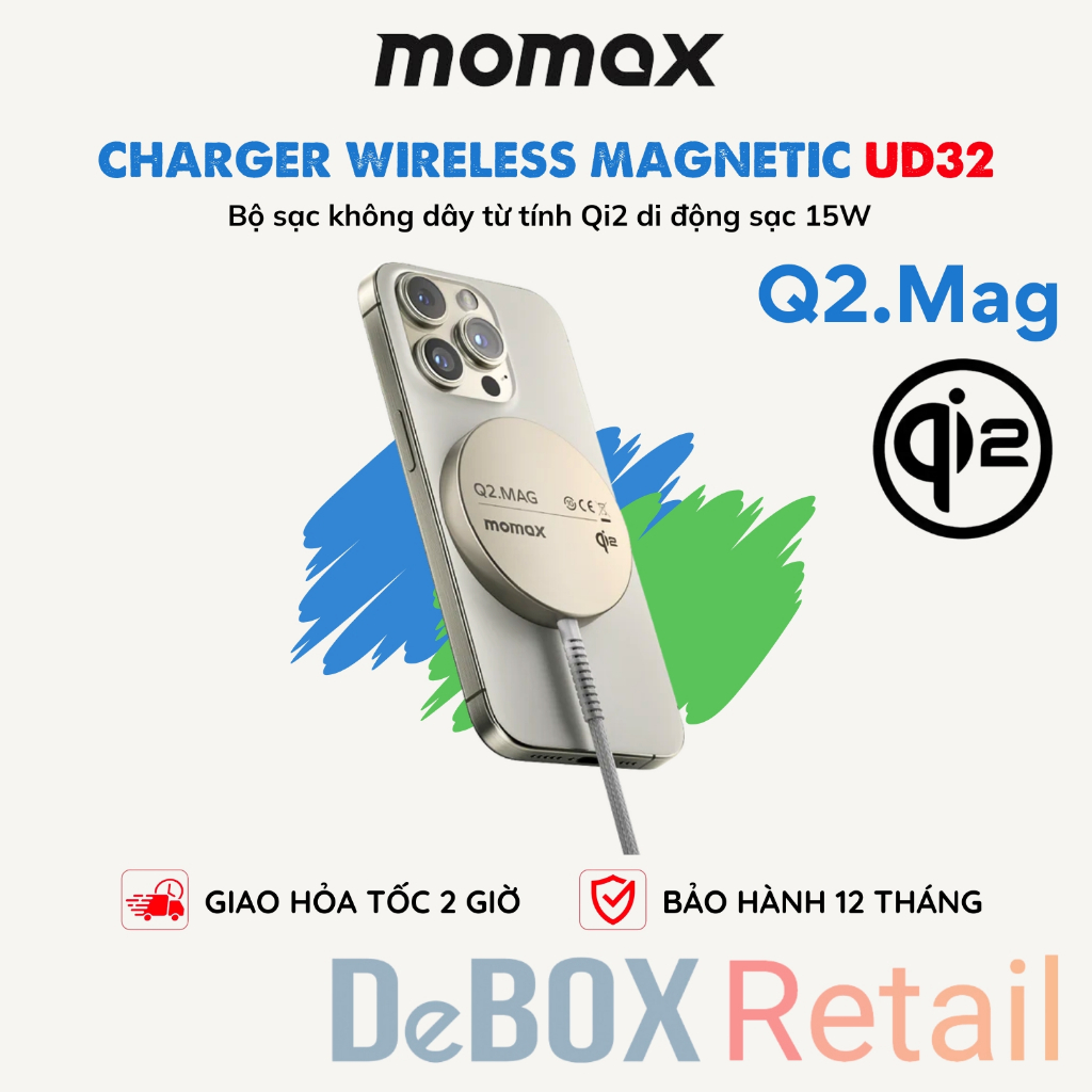 Qi2 MOMAX Q2 Magnetic Wireless Charger.Mag 15W ดีไซน์บางเฉียบ โครงสร้างอะลูมิเนียมอัลลอย และกระจกนิร