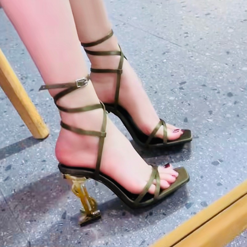 Dola heel square toe cross strap sandal สูง 10-11cm