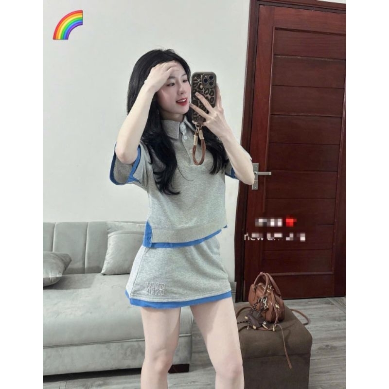 ชุดบะหมี่สักหลาดคอปกปัก MIU MIX BLUE HYBRID SKIRT - สินค้า TK