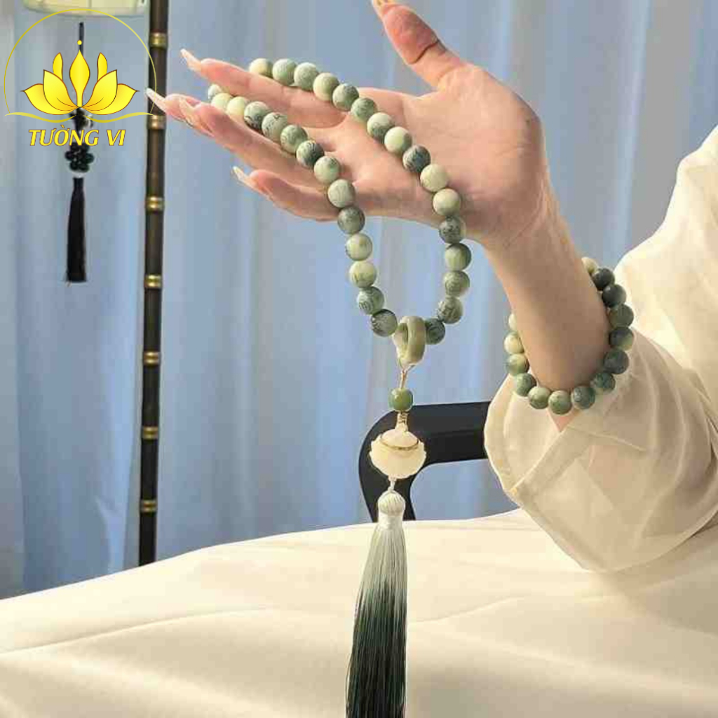 โซ่โพธิ์ 32 เม็ด สลักด้วยมนต์โอมานี ลูกประคําโพธิ์ สร้อยคอพระหยกสีขาว - รูปที่ 2