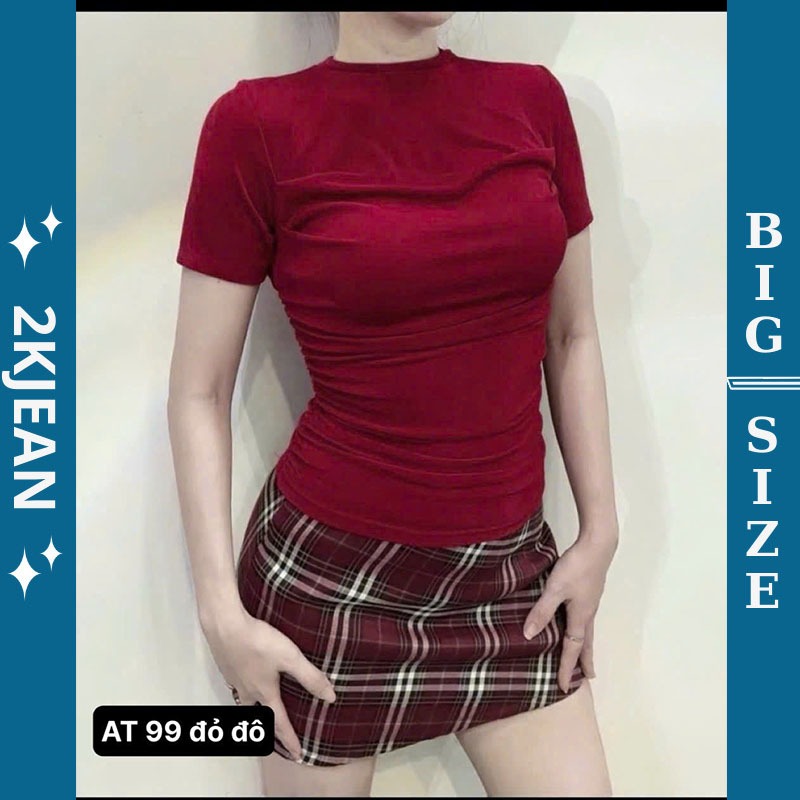 เสื้อยืดคอกลมผู้หญิง 2KJeans Bigsize 55kg-90kg เสื้อยืดแขนสั้นเอวมีเชือกผูกทําจากยางยืดอิมัลชันคุณภา