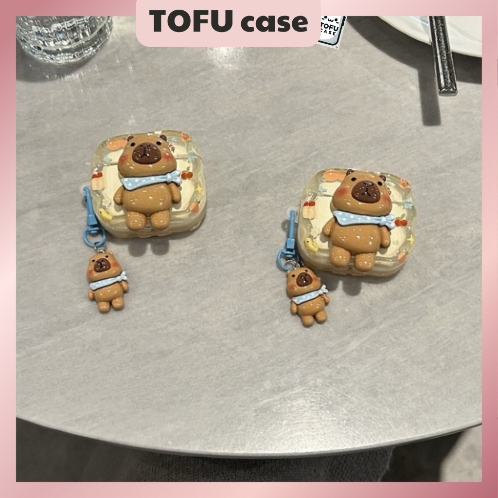 เคส airpod หมีคาปิบาระน่ารักพร้อมสายรัดแท่งสําหรับ airpod 4, airpod 3, airpod 2, airpod pro, airpod 