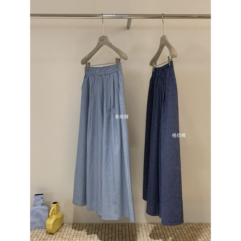 /wgwe.studio - WGWE/ กางเกงขากว้างลายทางสีน้ําเงิน QC คุณภาพสูง 3704