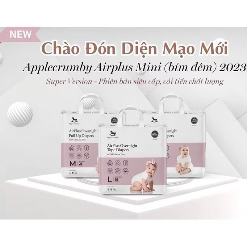 COMBO 1 กล่อง 2 แพ็คพรีเมี่ยมมาเลเซีย APPLECRUMBY Slim ผ้าอ้อม/กางเกง S21/M19/L17/XL15/XXL13