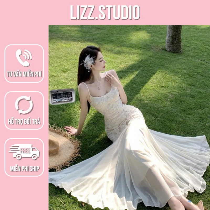 Ivy ชุด M751 ชุดเดรสยาว Fishtail สองชิ้นดอกไม้, LIZZ STUDIO ยาว Fishtail Beach Bodycon Dress