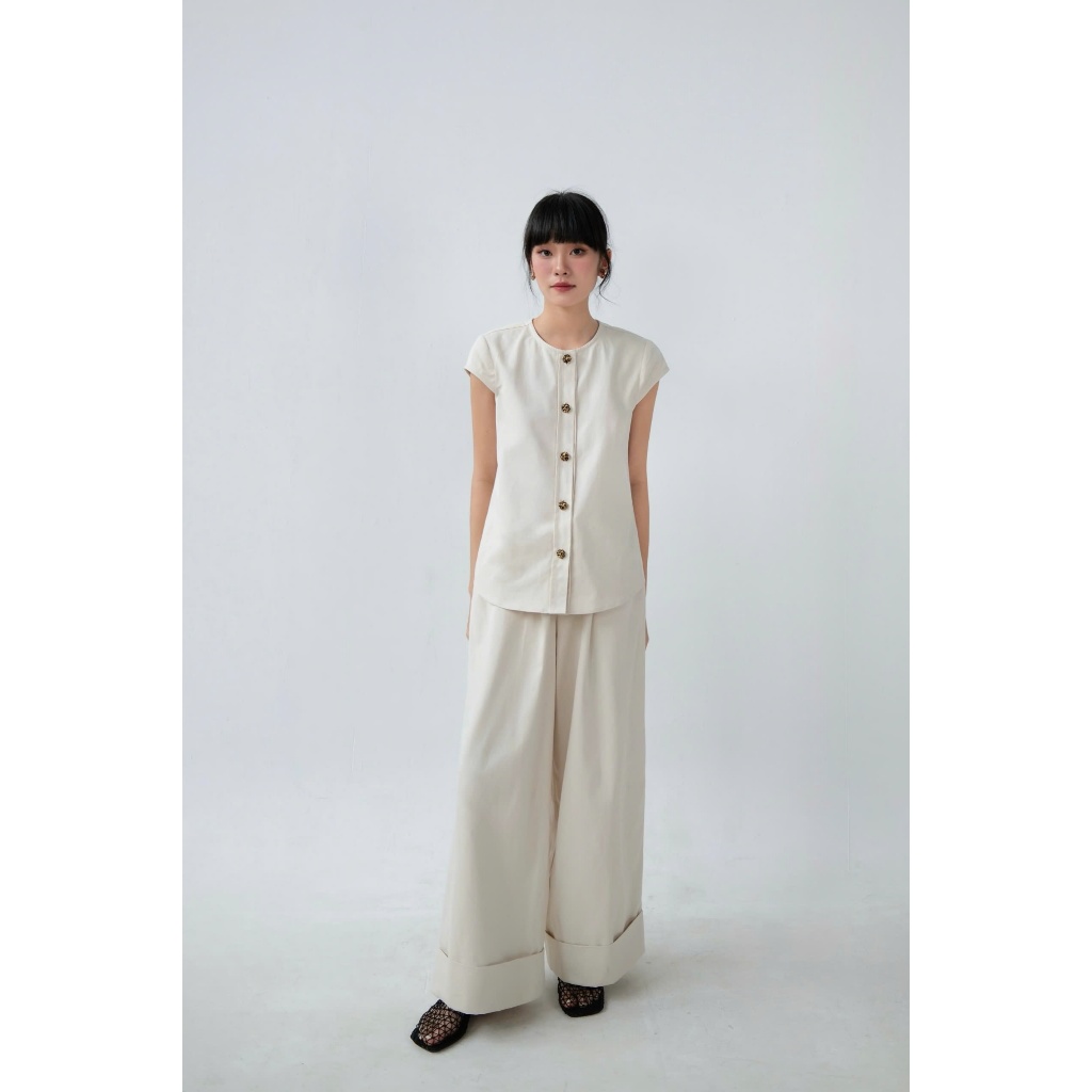 Thuongboo กางเกงขากว้างทําจากสีกากีเชื่อมคุณภาพสูง ฟอร์มเหล็กง่าย - Miko Pant