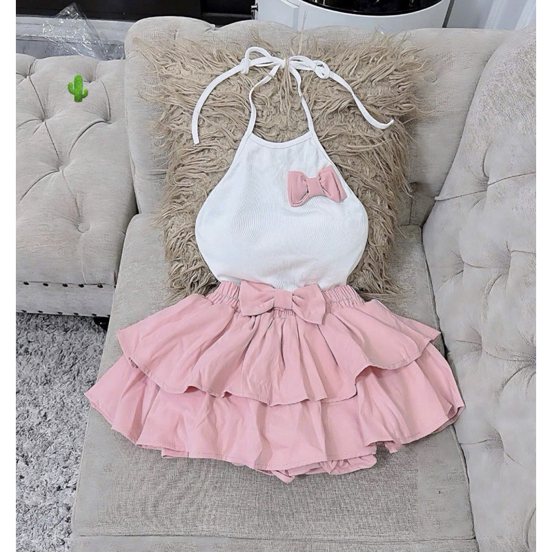 BOW BLOUSE SET WITH BOW TIE SKIRT (ตัวบนพร้อมบรา)