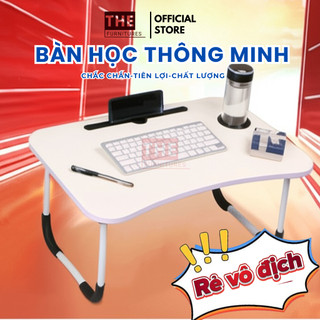 Bàn học gấp gọn sinh viên học sinh mặt bàn gỗ chân sắt có khe cắm khay để cốc 40x60cm ngồi bệt mini