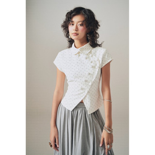 Áo sơ mi chấm bi cổ tròn INTO.EIGHT thiết kế (LANA SHIRT)