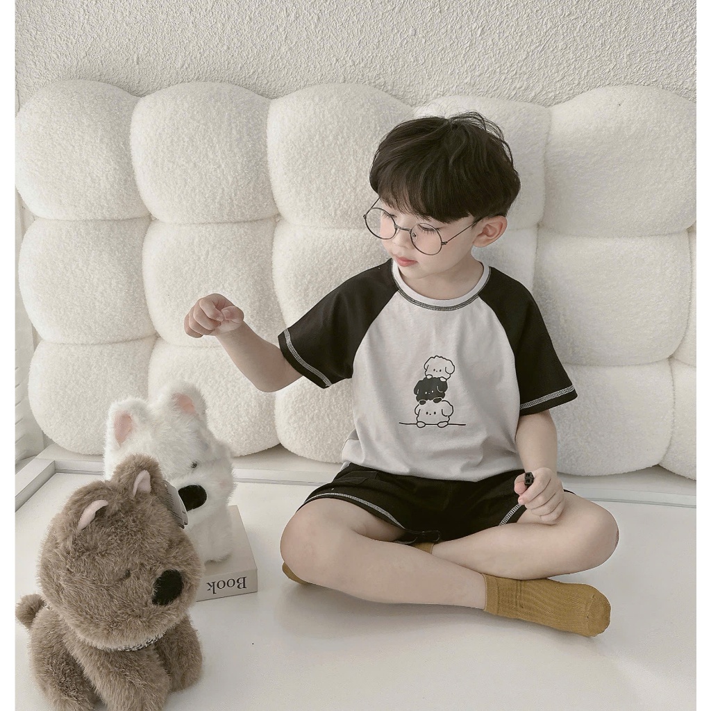 Beemo ralan sleeveless Set ด้ายนูน และพิมพ์ลายหมี ผ้าคอตตอนสุดเท่ sassy สําหรับเด็กผู้ชาย ตั้งแต่ 9-