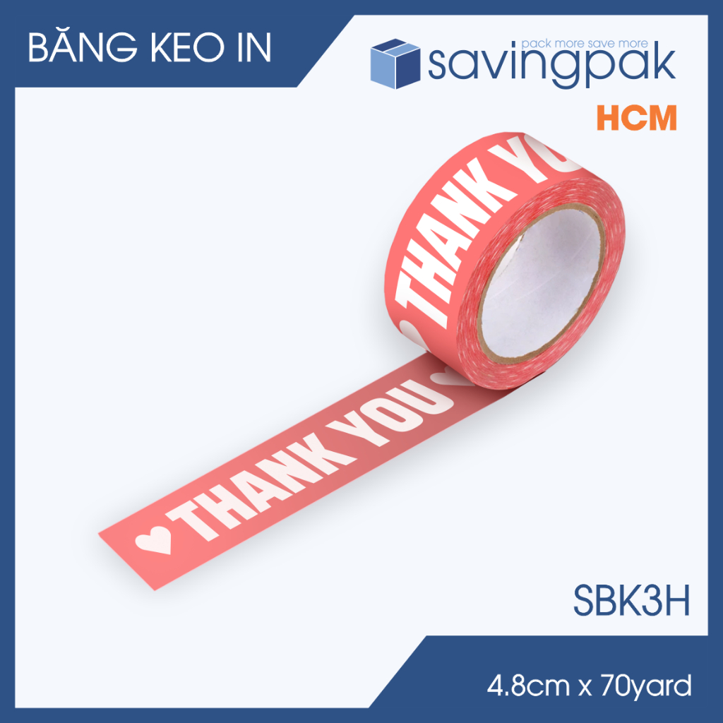 SBK3H - เทปพิมพ์ลาย THANK YOU 3 ม้วน ขนาด 4.8cm x 70yards - เทป THANK YOU เทปปิดกล่อง