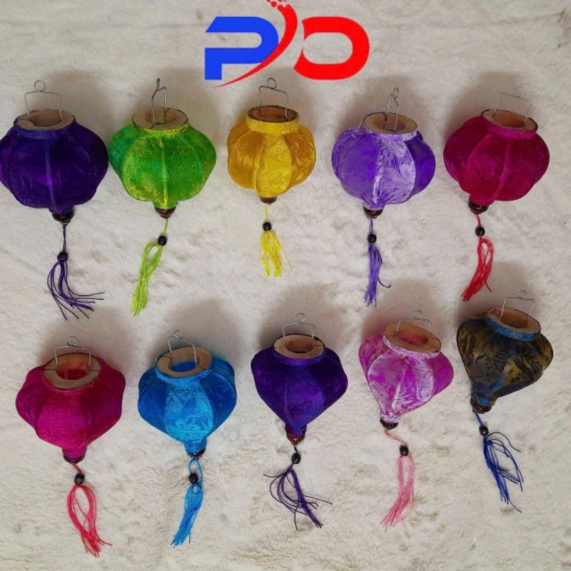 โคมไฟ Hoi An Combo 10 mini Hoi An โคมไฟสําหรับตกแต่งกลางแจ้งผ้าโบรเคดที่สวยงามสําหรับ Tet พร้อมกรอบไ