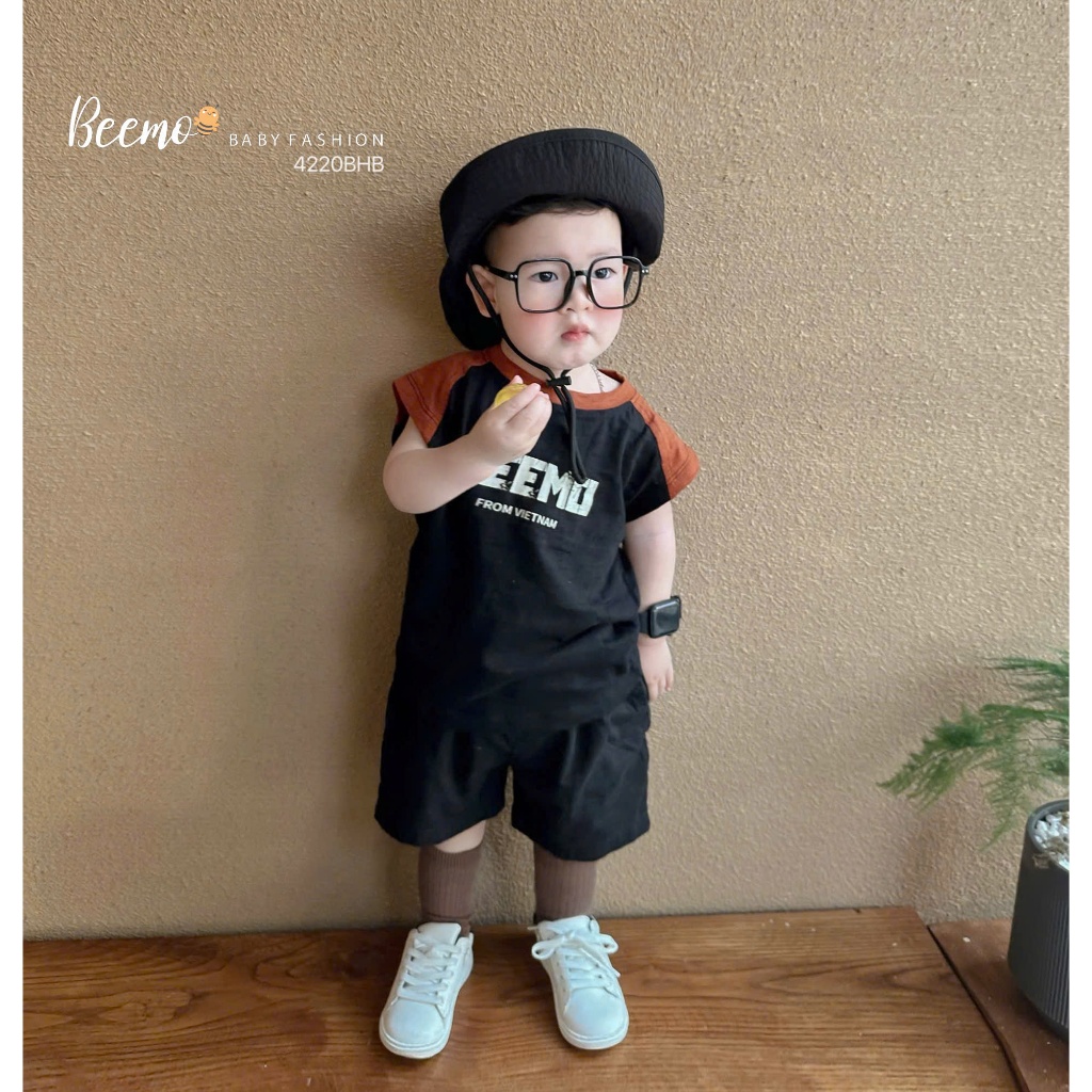 ชุดสามรูพิมพ์ลายสไตล์ Beemo ผ้าคอตตอนหน้าด้านเท่ๆ สําหรับเด็กผู้ชาย ตั้งแต่ 9-24kg 4220BHB