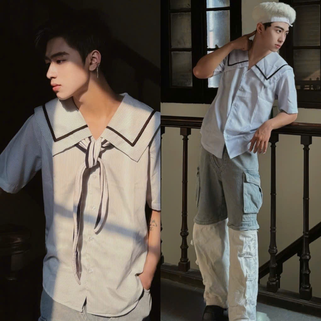Mr Smile 99 Shop เสื้อเชิ้ตลาย Oxford สไตล์กะลาสี Unisex SM143