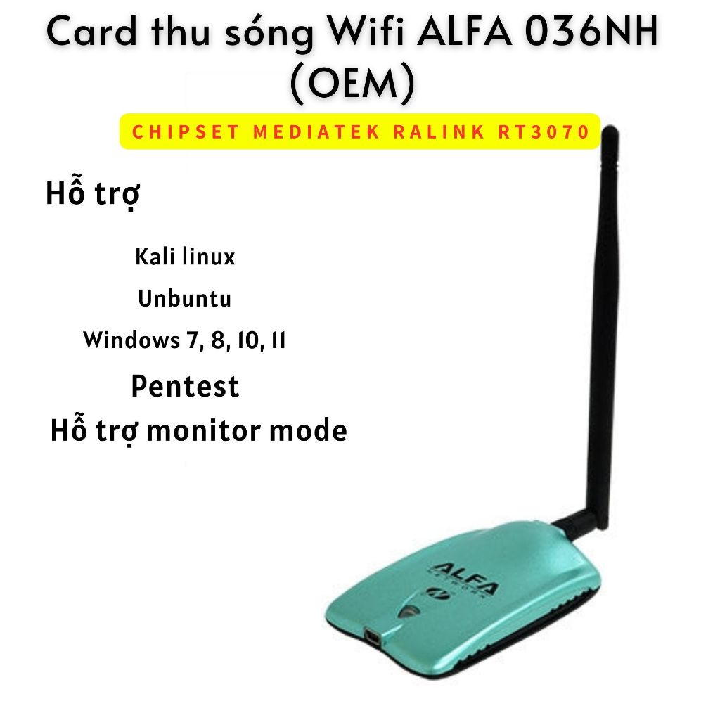 ALFA 036 NH การ์ดรับส่งสัญญาณ Wifi รองรับโพแทสเซียม linux Chipset AR 9271 - RTL 3070