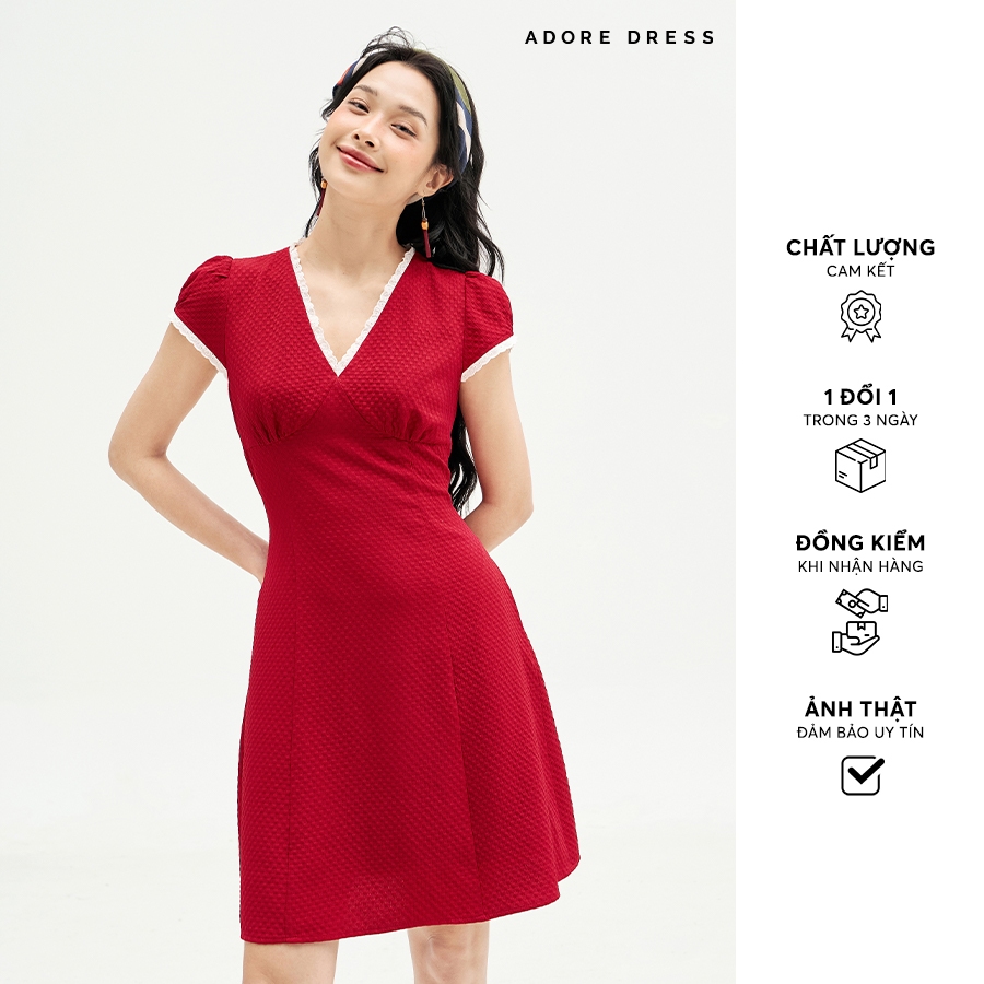 511DR1004 - ADORE DRESS มินิเดรสโพลีโฟมสีแดงคอปกลูกไม้