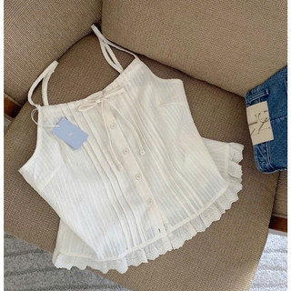 (ẢNH OLDSCHOOL) Áo ren 2 dây viền bèo thắt nơ YERI TOP E414