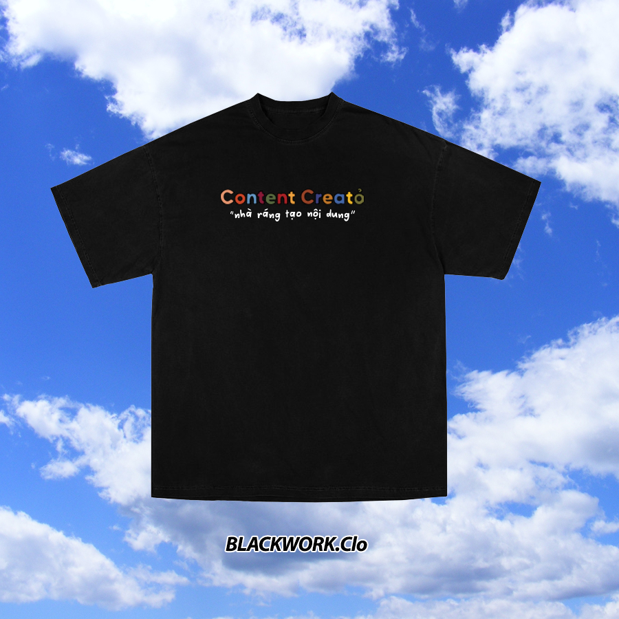 เสื้อยืด Content Creator Home Content Cotton 100% แขนสั้น Unisex - คอกลมสีดํา/ขาว | Blackwork Blackw