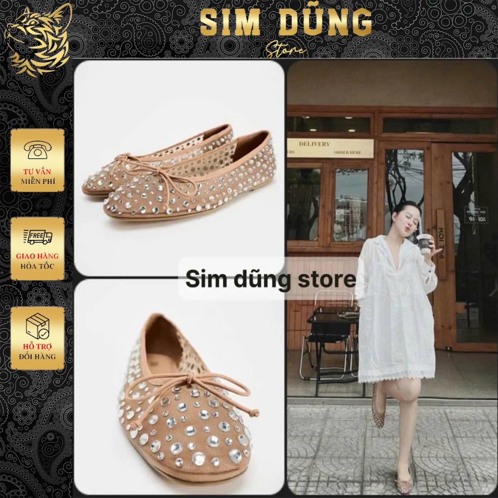 รองเท้าโบว์ Rhinestone ZRAA สุดน่ารัก IU (FULLBOX)(STANDARD SIZE) 9233