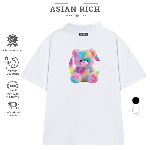 Asian Rich Premium Polo Collared T-Shirt Teddy Bear Tee 7 สี