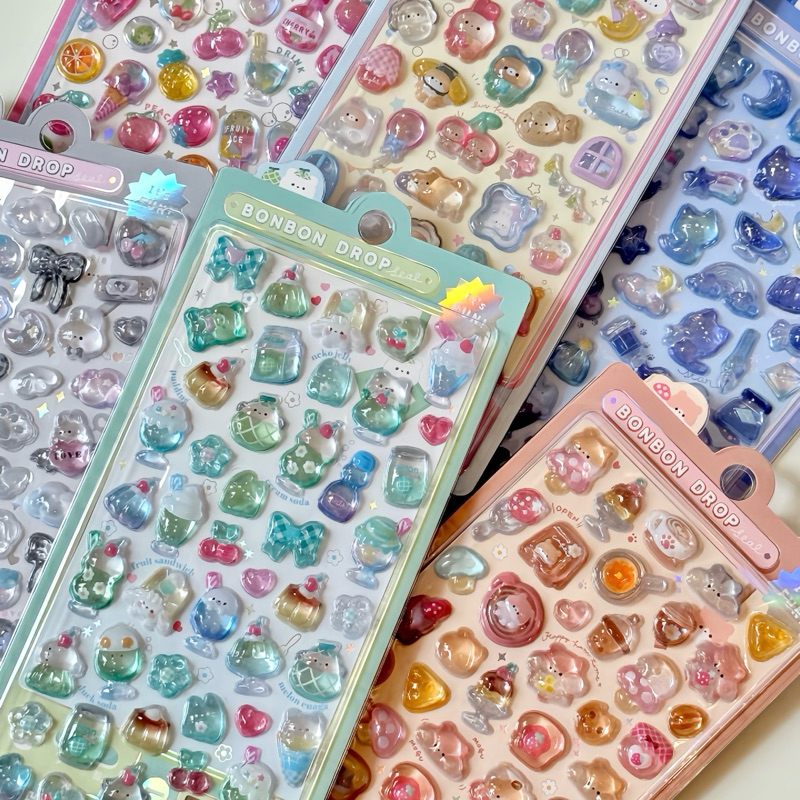 สติ๊กเกอร์ - BONBON DROP 3D แผ่นสติ๊กเกอร์นูน Glitter Universe ตัวละครสุดน่ารัก