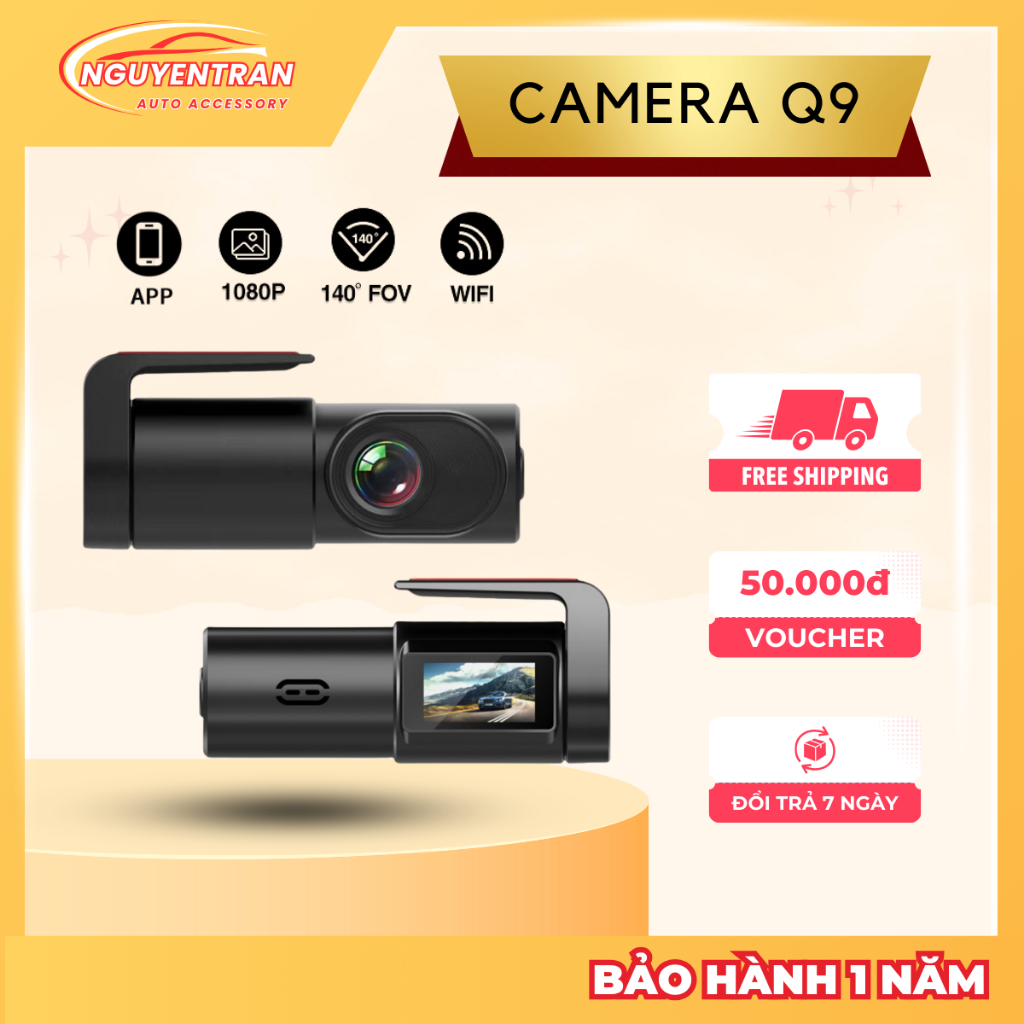 กล้อง Q9 Dash - การบันทึก Full HD 1080P คมชัด การเชื่อมต่ออย่างรวดเร็วสําหรับโทรศัพท์ผ่าน App, มุมมอ