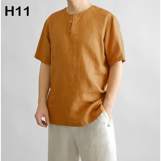 เสื้อเชิ้ตคอจีน เย็นสบาย ดูดซับเหงื่อได้ดี ขนาดตั้งแต่ 45kg-95kg (H11)